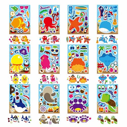 Ocean Stickers for Kids Toddlers, Make a Face Sea Animal Stickers | 24 Sheets Make Your Own Stickers for Kids Under The Sea Animal Summer Beach Stickers, Ocean Sea Party Favors - style: Ocean Stickers