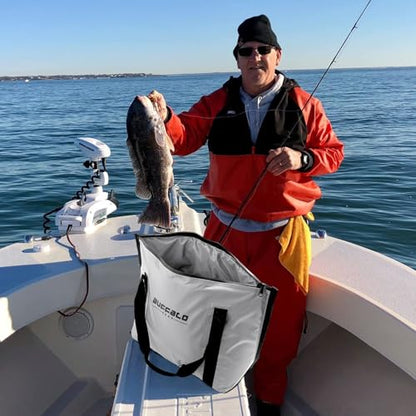 Buffalo Gear Insulated Fish Cooler - 27.5QT 58QT Waterproof Flat Bottom Bag, Leakproof and Fishing Kill Bag - color: White-37QT