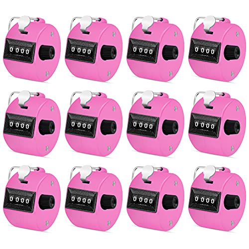 Eliamo 12 Pcs Hand Tally Counter 4-Digit Lap Counter Clicker, Manual Mechanical Handheld Pitch Click Counter with Finger Ring for School Golf & Knitting Row Croche - color: Pink