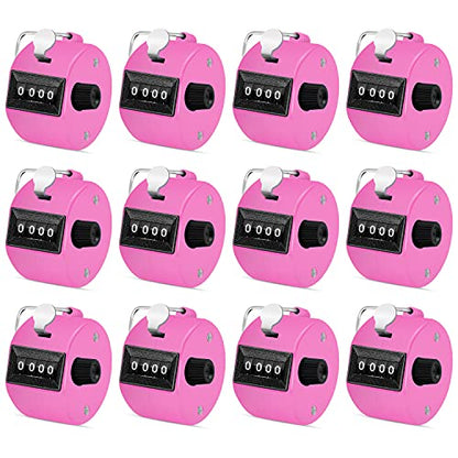 Eliamo 12 Pcs Hand Tally Counter 4-Digit Lap Counter Clicker, Manual Mechanical Handheld Pitch Click Counter with Finger Ring for School Golf & Knitting Row Croche - color: Pink