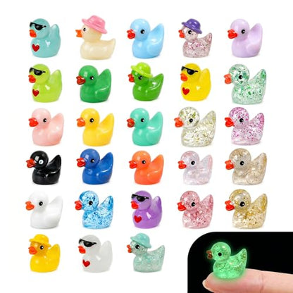 Miniature Luminous Resin Duck Figurines, Desktop Ornaments, 100 PCS