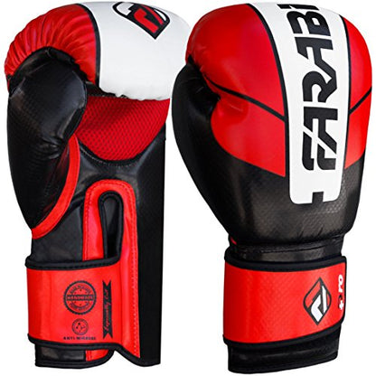 Farabi Pro Safety Tech Fighter MMA, Muay Thai Training Sparring Boxing Kickboxing Punching Gloves Mitts - color: Red/White/Black, size: 12 Oz