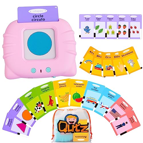 QuTZ ABC Learning Flash Cards for Toddlers 2-4 Bilingual Spanish English, Autism Toys, Speech Therapy Toys, Educational Talking 275 Sight Words Cards for Boys and Girls, - color: Pink