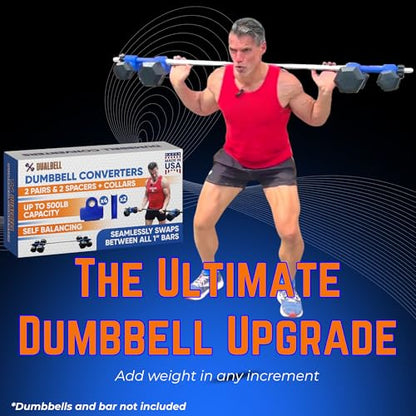 Dumbbell Converter- for 1" bars Superset Dumbbell to Barbell Adapters- hold up to 500lbs- Converts dumbbells for use on 1" diameter barbell - color: Blue Superset w/blue weight collars (for standard 1" bar)