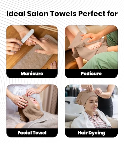 Avalon Towels Salon Towel - Beige Hand Towels Bulk Pack of 24 - 100% Cotton Absorbent Spa, Facial & Gym Towel for Working Out - 16x27 Inches (Not Bleach Proof) - color: Beige