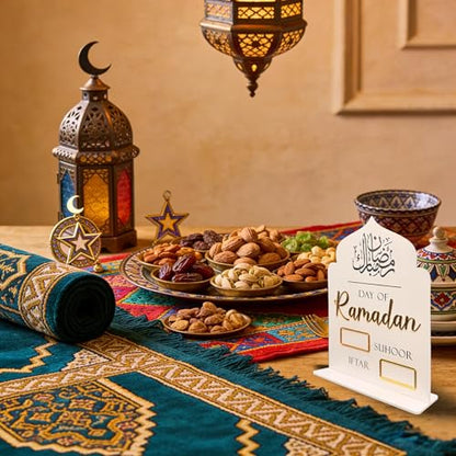 Ramadan Advent Countdown Calendar 2026 – Eid Mubarak Decoration Set with Erasable Pen – Islamic and Mosque Themed Home Decor for Table Centerpieces – Ideal Gift for Muslim Families
