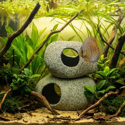 Aquarium Cave Decor - 2 PCS Natural Fish Tank Rocks for Betta Hideout and Shrimp Breeding, Hand-Polished Smooth Edges, PH Neutral, Ideal for 5-20 Gallon Tanks, Aquascaping Stone Ornaments - style: Small+Large-2 PIECES SET