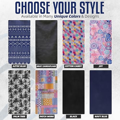 CHEEKY WINX Hooded Microfiber Gym Towel – Highly Absorbent Car Seat Towel with Carry Bag – Double-Sided Sweat Towel, Reversible, Quick Dry & Sand-Resistant Fabric, Aztech Blue, 130 x 60cm - color: Aztec Blue