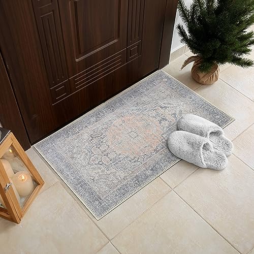 RugOver Machine Washable Area Rug, Pet-Friendly and Non-Slip Indoor Carpet for Kitchen, Bathroom, Living Room, Home Floor Decoration(Fossil/Salmon, 2' x 3') - color: 1345, size: 2' x 3'