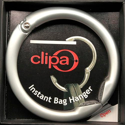 Clipa Bag Hangers The Ring that Opens into a Hook, Closes Automatically | Holds 33 lbs, Needs only 1/2" to Hang a Bag, Easy to Use with One Hand, in 9 available styles, 3 yr Warranty - color: Matte Silver