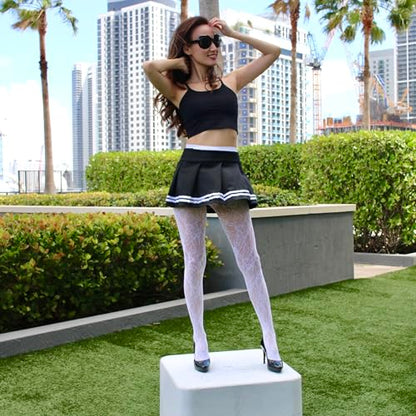 Millennials In Motion Sheer Elegance Patterned Tights - color: White Floral