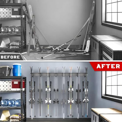 Ski Rack, Wall Mounted Ski Storage for Garage Storage Organizer System, 16 Pairs of Skis Holder for Home Shed, Holds Up to 600lbs - style: 8 Ski Hooks