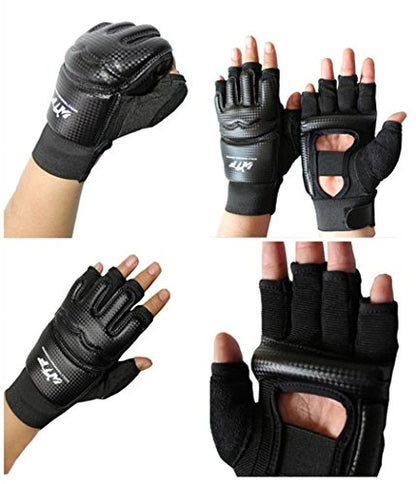 Men Kids Taekwondo Gloves Punch Bag Boxing Martial Arts MMA Sparring Grappling Muay Thai Training PU Leather Wrist Wraps Gloves - color: Black, size: Large