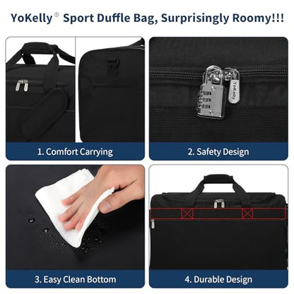 Gym Bag 20 inch Sport Duffle Bag for Men, Black | 40L, Weekender, Travel - color: Black