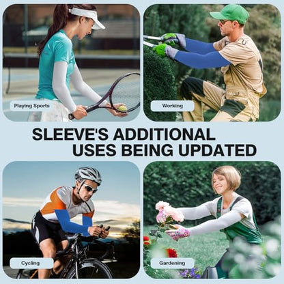 2 Pairs UV Protection Cooling Arm Sleeves Compression Sun Sleeves for Men Women Youth, Tattoo Cover Up, UPF 50 - color: 2 Pairs: Blue