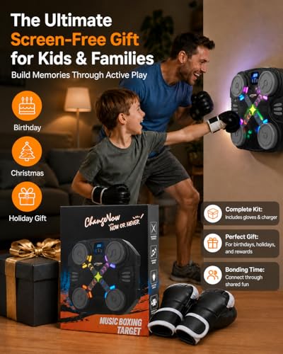 Music Boxing Machine for Kids-Interactive Wall Mounted Punching Target with Sound & Lights,Smart Boxing Trainer Machine Fitness Game Gymnastics Equipment for Home,Birthday Gift for Boys Girls Age 3-12 - color: 4 Strike Points-kids 3+