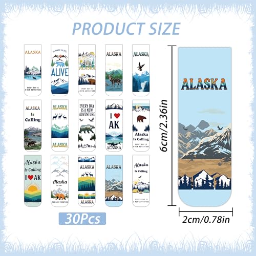 Alaska Souvenirs Magnetic Bookmarks, 30PCS Alaska Gifts Book Mark Clips with 15 Designs, Travel Souvenirs Gifts for Men Women Travelers Readers Office School Supplies - style: Alaska
