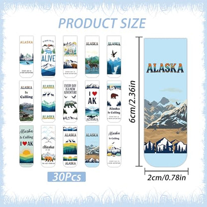 Alaska Souvenirs Magnetic Bookmarks, 30PCS Alaska Gifts Book Mark Clips with 15 Designs, Travel Souvenirs Gifts for Men Women Travelers Readers Office School Supplies - style: Alaska