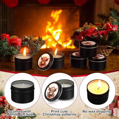 Nuanchu 24 Pack Christmas Scented Candles Gift Set Highland Cattle Candle for Her Him 2oz Natural Soy Wax Jar Long Lasting Aromatherapy Bulk Favors Set for Christmas Party Home Decor - style: Highland Cattle