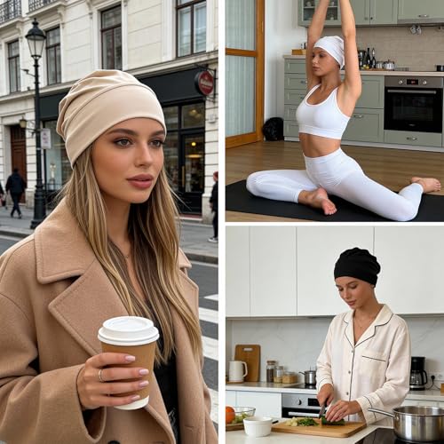 Nogeqi 3 Pcs Hijab Undercap Non Slip Under Scarf Hijab Caps for Women, Solid Color Under Caps for Hijabs, Stretchy Breathable Undercap Tube Bonnet (Black, White, Beige)