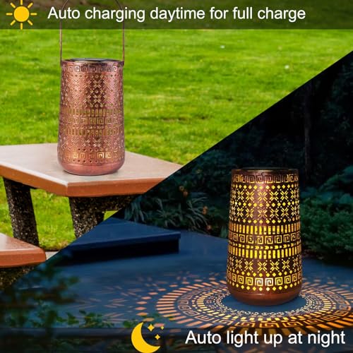 Solar Lantern Outdoor Hanging Lights, Moroccan Metal Hollow-Out Solar Lantern Waterproof LED Decorative Light for Garden Yard Patio Pathway Tabletop Landscape