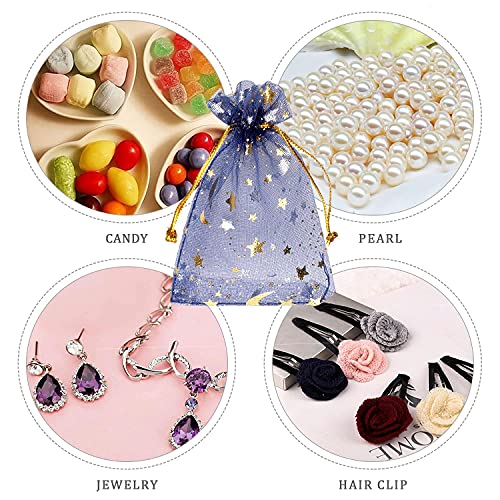 SUMAJU 100 Pieces Moon Star Organza Jewelry Candy Bags 2.7x3.5 Inch - color: Navy 2.7x3.5 Inch