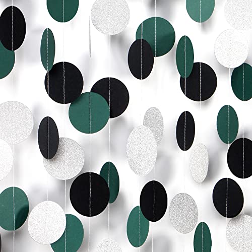 Black-Green Silver Party-Decorations Garland Streamers - 52Ft Graduation 2025 Hanging Paper Banner, Soccer Party Supplies Men Boys Birthday Spring Summer Jungle Theme Decor Backdrop Bunting Panduola - color: Black Green Silver