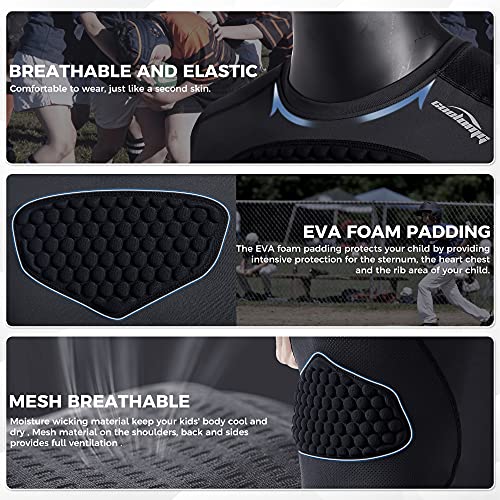 COOLOMG Youth Chest Protector Baseball Softball Football Lacrosse | Padded Compression Shirt Sleeveless Rib Heart Sternum Guard - color: Black, size: X-Small