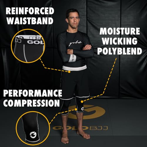 Gold BJJ Jiu Jitsu Spats - Base Layer for Gi and No-Gi Grappling - Martial Arts Pants - color: Black (3/4 Length), size: Medium