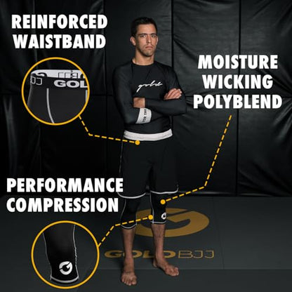 Gold BJJ Jiu Jitsu Spats - Base Layer for Gi and No-Gi Grappling - Martial Arts Pants - color: Black (3/4 Length), size: 3X-Large