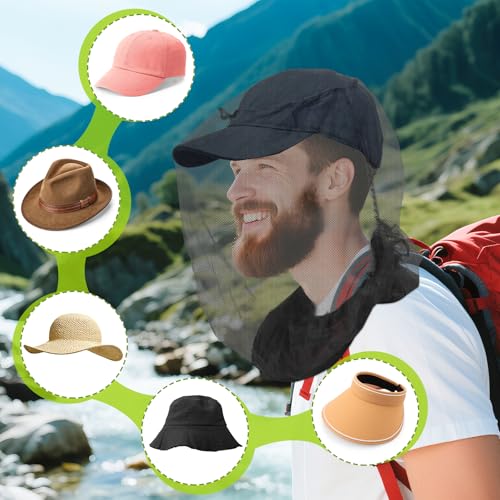 South to East Premium Mosquito Head Net for Insect 2 Pack, Ultra Clear View, Extra Fine Holes, Chemical-Free Fly & Bug Protection for Camping, Hiking, Fishing, Safari, Fit All Hats for Men & Women - color: Coal-black