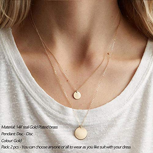 Turandoss Dainty Layered Choker Necklace, Handmade Y Pendant Necklace Multilayer Bar Disc Necklace Adjustable Layering Choker Necklaces for Women - style: 2PCS - Disc&Disc