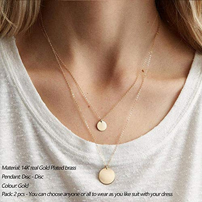 Turandoss Dainty Layered Choker Necklace, Handmade Y Pendant Necklace Multilayer Bar Disc Necklace Adjustable Layering Choker Necklaces for Women - style: 2PCS - Disc&Disc