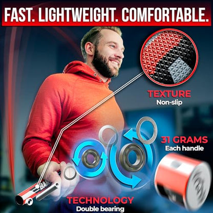 BARACUS Jump rope for women, men, kids | gym accessories for women | at home workout equipment | pesas para ejercicios en casa – Professional Speed Rope with Knurled Aluminum Handles & Hard Case