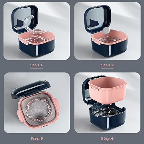 Denture Cup，Retainer Case,Cute Night Mouth Guard Box Holder, Storage Soak Container with Strainer basket for Travel Cleaning.(1 Pack,Black) - color: Black