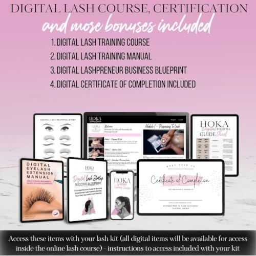 Hoka Lash Eyelash Extension Kit & Training Course and Certification, Professional Lash Extension Kit for Beginners Includes Practice Mannequin Head, Lash Trays, Glue, Tweezers, Fan & More