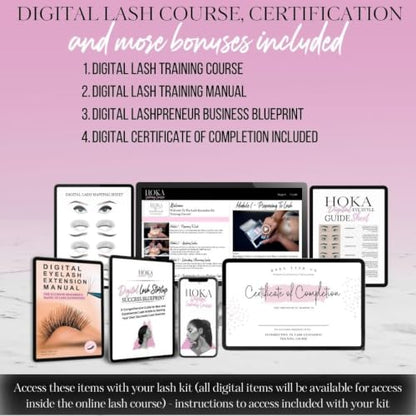 Hoka Lash Eyelash Extension Kit & Training Course and Certification, Professional Lash Extension Kit for Beginners Includes Practice Mannequin Head, Lash Trays, Glue, Tweezers, Fan & More