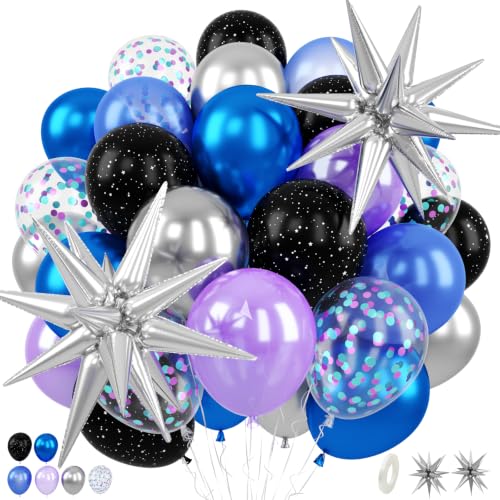 Outer Space Balloons, 12 Inch Purple and Black Balloon for Birthday Party - color: Black and Sliver, size: 30PC
