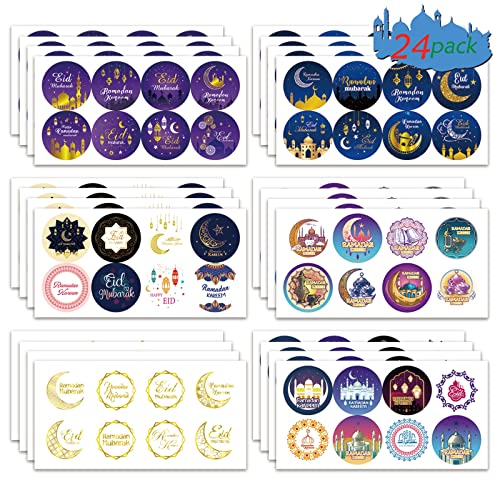 192 PCS Eid Mubarak Stickers, Ramadan Kareem Gifts Labels - style: Eid Mubarak 24pcs