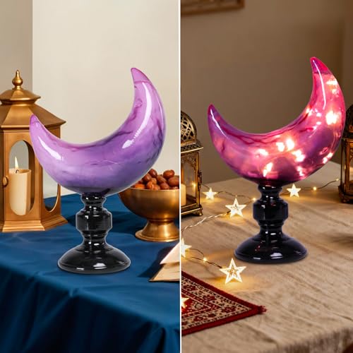 WONDER GARDEN Purple Crescent Moon Ramadan Lights Decorations, Led Moon Light Indoor, Ramadan Decorations for Halloween Home Bedroom Party Decoration or Gift
