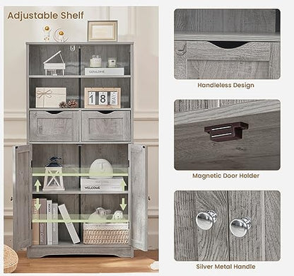 Iwell Storage Cabinet with 2 Drawers & Adjustable Shelf, Tall Bathroom Cabinet with Doors, Cupboard, Kitchen Cabinets for Living Room, Dining Room, Entryway, Grey - color: Grey, 2 Drawers