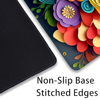 Rainbow Spring Flowers Desk Pad Mouse Pad,Floral Prints Extended Large Gaming Mouse Mat with Stitched Edges,Non-Slip Waterproof Rubber Base Mousepad for Office Work Home Desk Mat(27.5X11.8 in) - color: Rainbow Spring