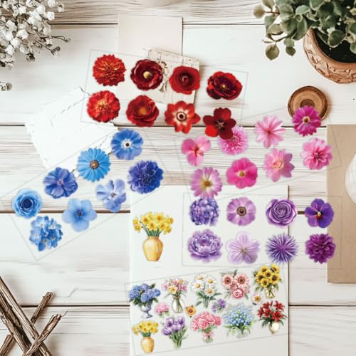 59 Pcs UV DTF Cup Wraps, Flower Printed Transfer Stickers Waterproof Transfer Stickers for Glass Cups Wood Crafts Scrapbooking Journals - style: Floral Print