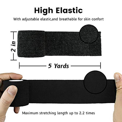 FRESINIDER 9 Rolls Self Adhesive Wrap Athletic Tape Gauze, Breathable Elastic Cohesive Bandage for Sports Injury & Pet (7 Pcs 2" x 5 Yards + 2 Pcs 1" X 5 Yards) (Black) - color: Black