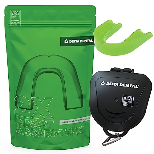 Delta Dental Mouth Guard, ADA Accepted, 1-Pack Plus Case, Youth Lime Green | 2X impact absorption vs standard mouthguards; works with braces; for contact sports - color: Lime Green, size: Youth