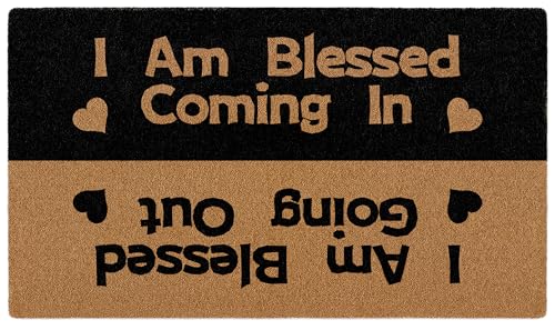 I Am Blessed Coming in and Going Out Christian Welcome Doormat, Bible Verse Front Door Mat Indoor Outdoor Entrance, Farmhouse Scripture Faux Coir Religious Rugs for Patio Entry Home Decor 30x17in - color: I Am Blessed Coming in and Going Out