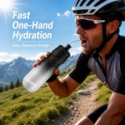 Lacrosse Water Bottle with Long Straw -32oz Hockey Water Bottle 2 Pack with 2 Lids Each- BPA Free Squeeze Sports Water Bottles, Leakproof Dishwasher Safe- for Helmet,Lacrosse (Black Blue+Black White) - color: Black Blue+Black White
