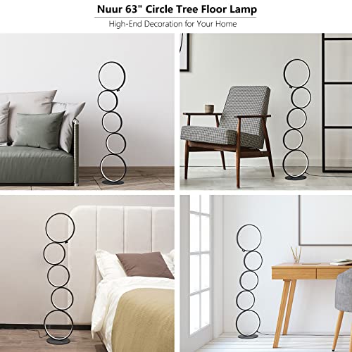 NUÜR 43.3" Modern Floor Lamp, Ring Standing Lamp, Dimmable, Metallic Feel, Artistic Trendy Design, Energy-Saving, Touch Switch, Ideal for Home, Office, Eco-Friendly
