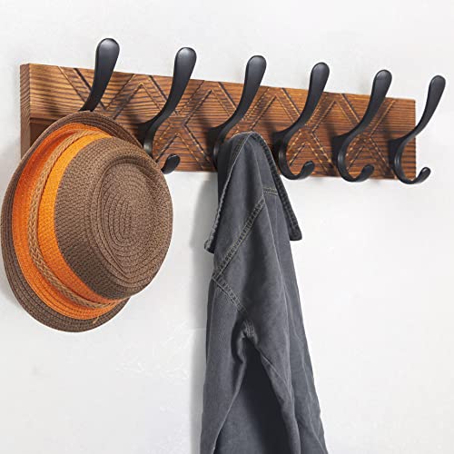 SKOLOO Coat Rack Wall Mount - Antique Wooden Carved- X Cross Coat Hook,Pack of 2, Wall Coat Hanger with 6 Hooks for Hanging Coats, Hats, Clothing, Scarfs, Brown & Black - color: Brown- X Cross