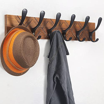 SKOLOO Coat Rack Wall Mount - Antique Wooden Carved- X Cross Coat Hook,Pack of 2, Wall Coat Hanger with 6 Hooks for Hanging Coats, Hats, Clothing, Scarfs, Brown & Black - color: Brown- X Cross